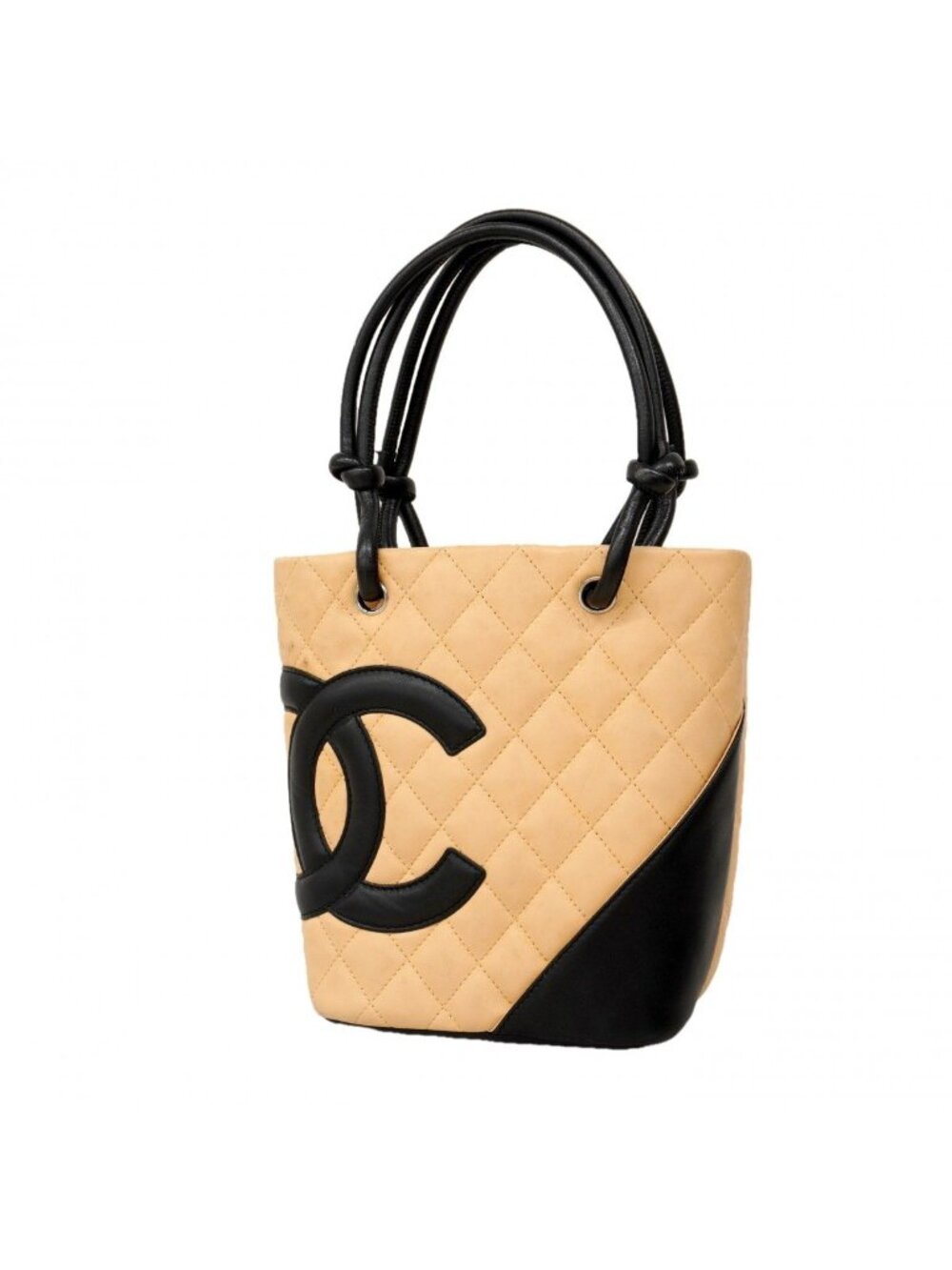 Chanel Tote Cambon Lambskin Beige Black Silver